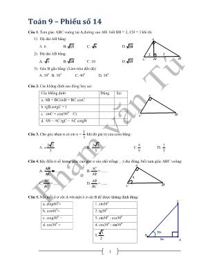 Toán 9  Phiếu số 14